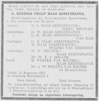 Overlijdensbericht H.P. (Hen) MG (1931)